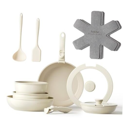 Ceramic Nonstick Cookware Set with Removable Handles for Healthy Cooking