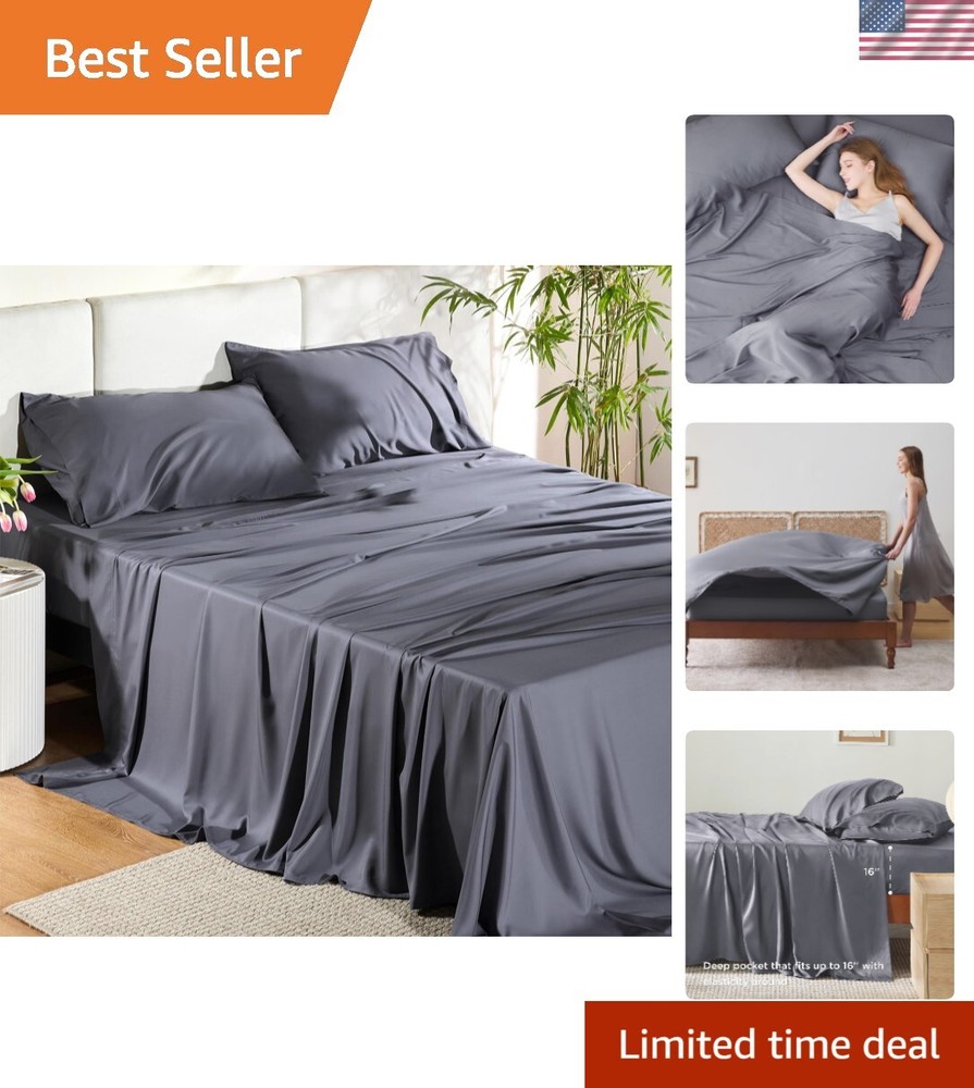 King Size Sheet Set, Cooling Sheets King, Rayon Derived from Bamboo, Deep Poc...