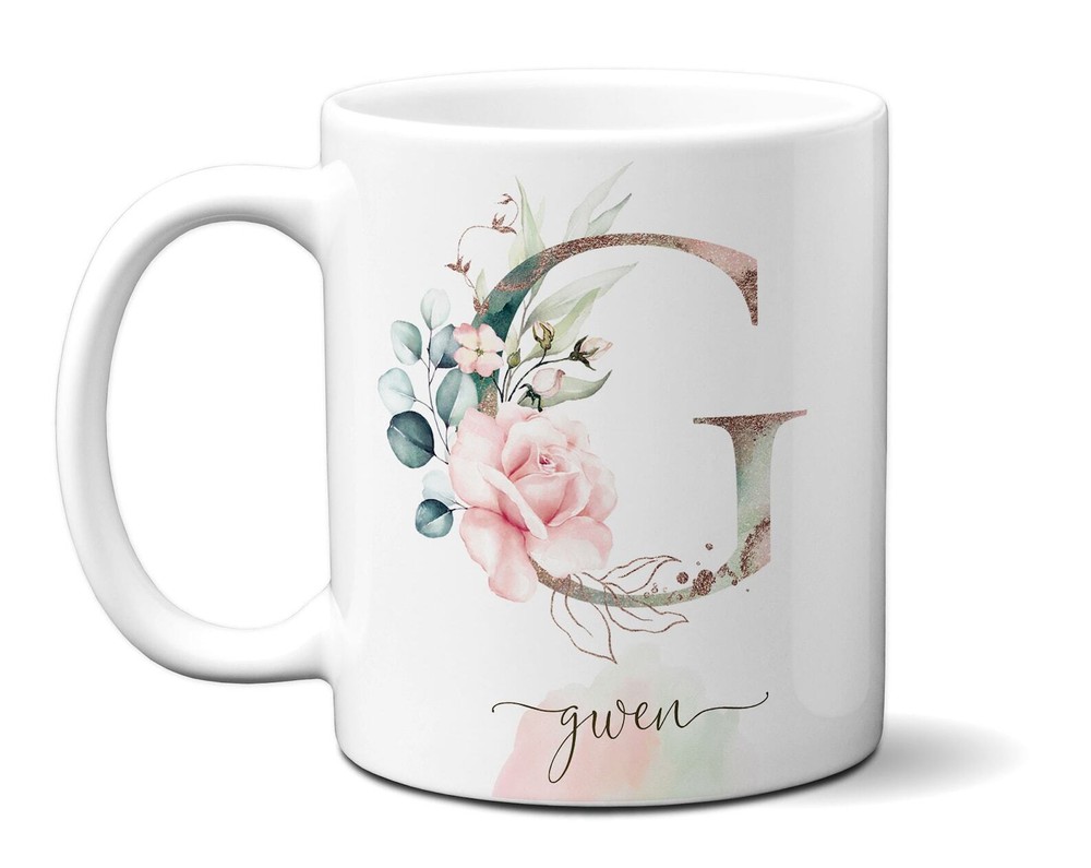Personalized Floral Monogram Mug Custom Name with Roses