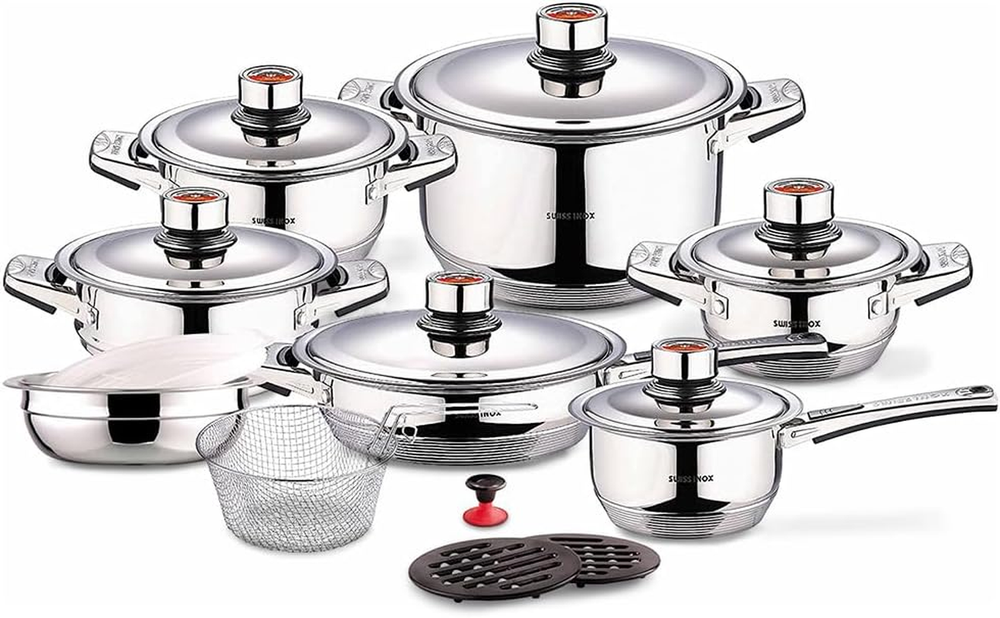18-Piece Stainless Steel Cookware Set with Induction Fry Pots and Pans