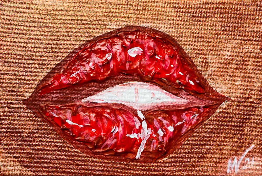 Red Lips Painting Pop Original Art Red Hot Lips Artwork Canvas Painting Afro Art