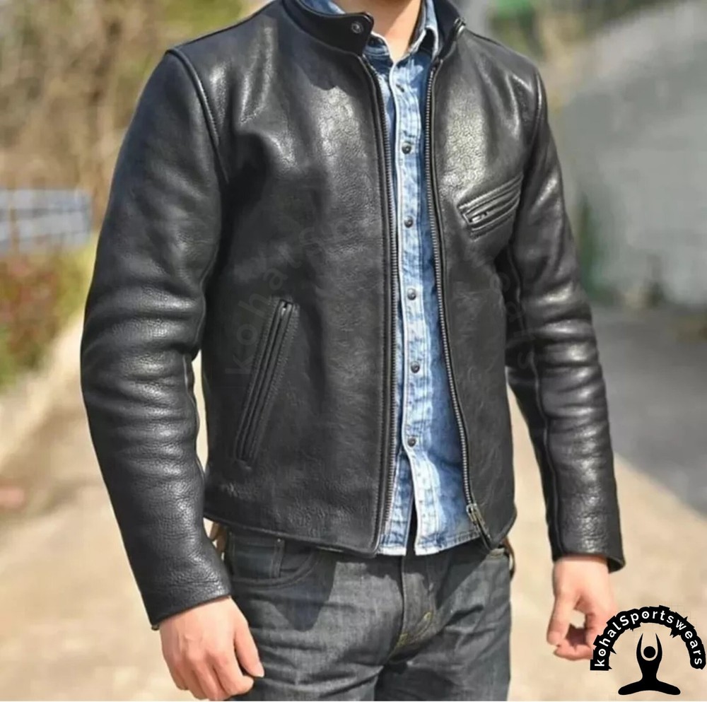 Men's Black Real Cowhide Premium Leather Motorcycle Jacket