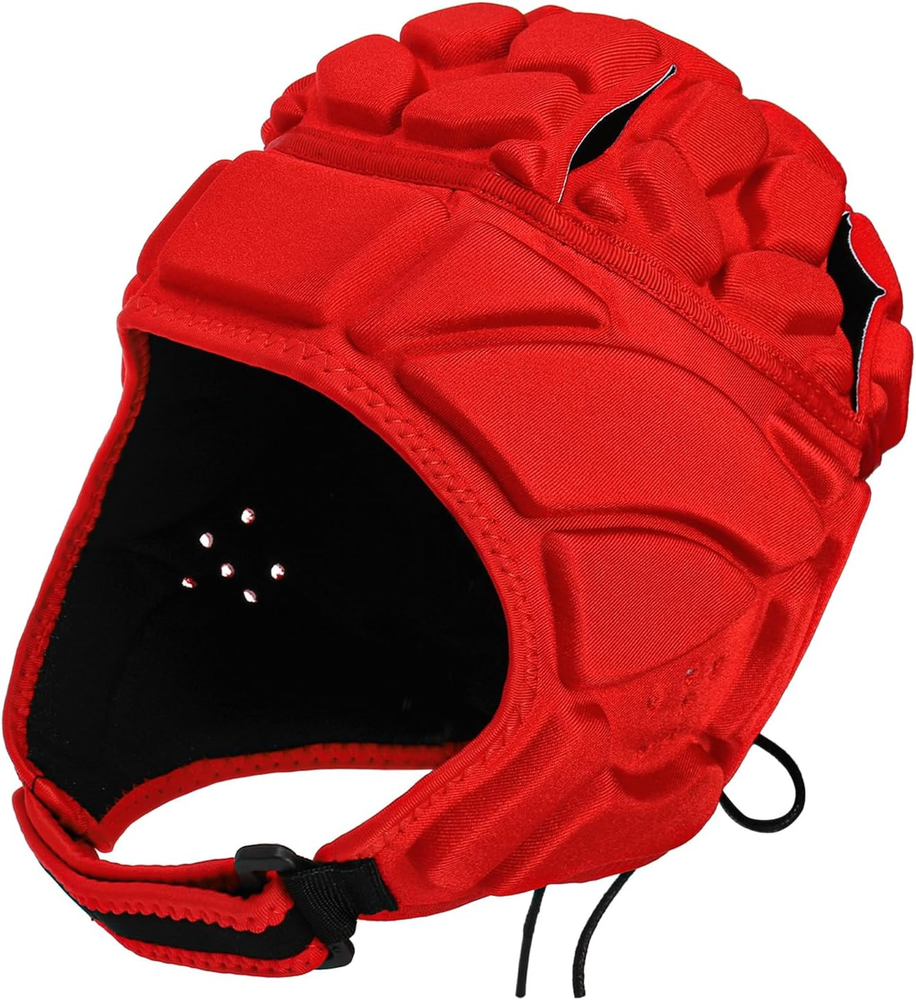 Red Rugby Helmet Shell - Soft Padded Headgear for Soccer & Football Protection
