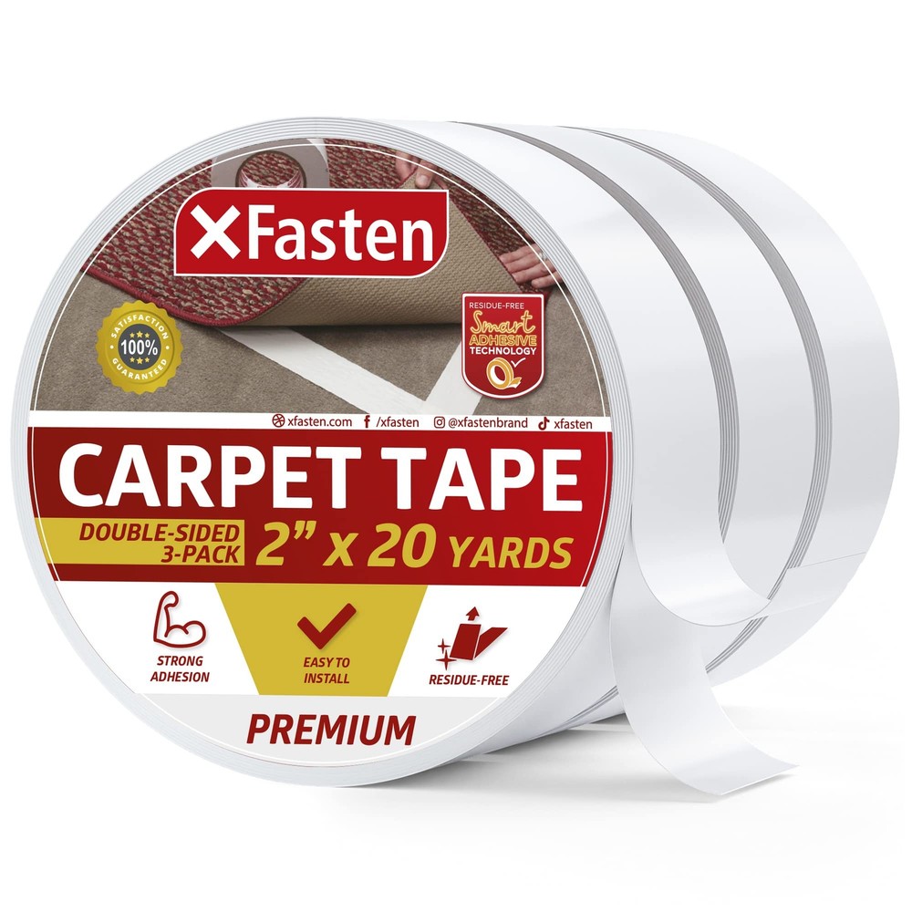 XFasten Double Sided Tape Carpet Tape for Area Rugs and Carpets, Removable, 2...