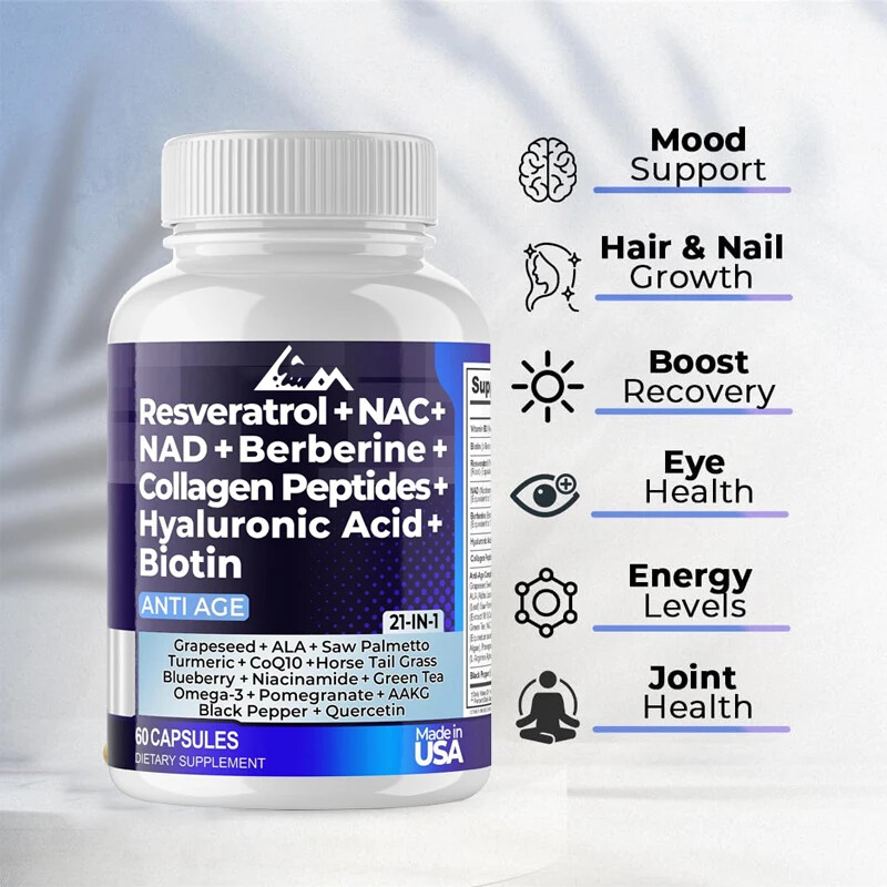 Resveratrol NAD+Aspartate Hyaluronic Acid Collagen Capsules//
