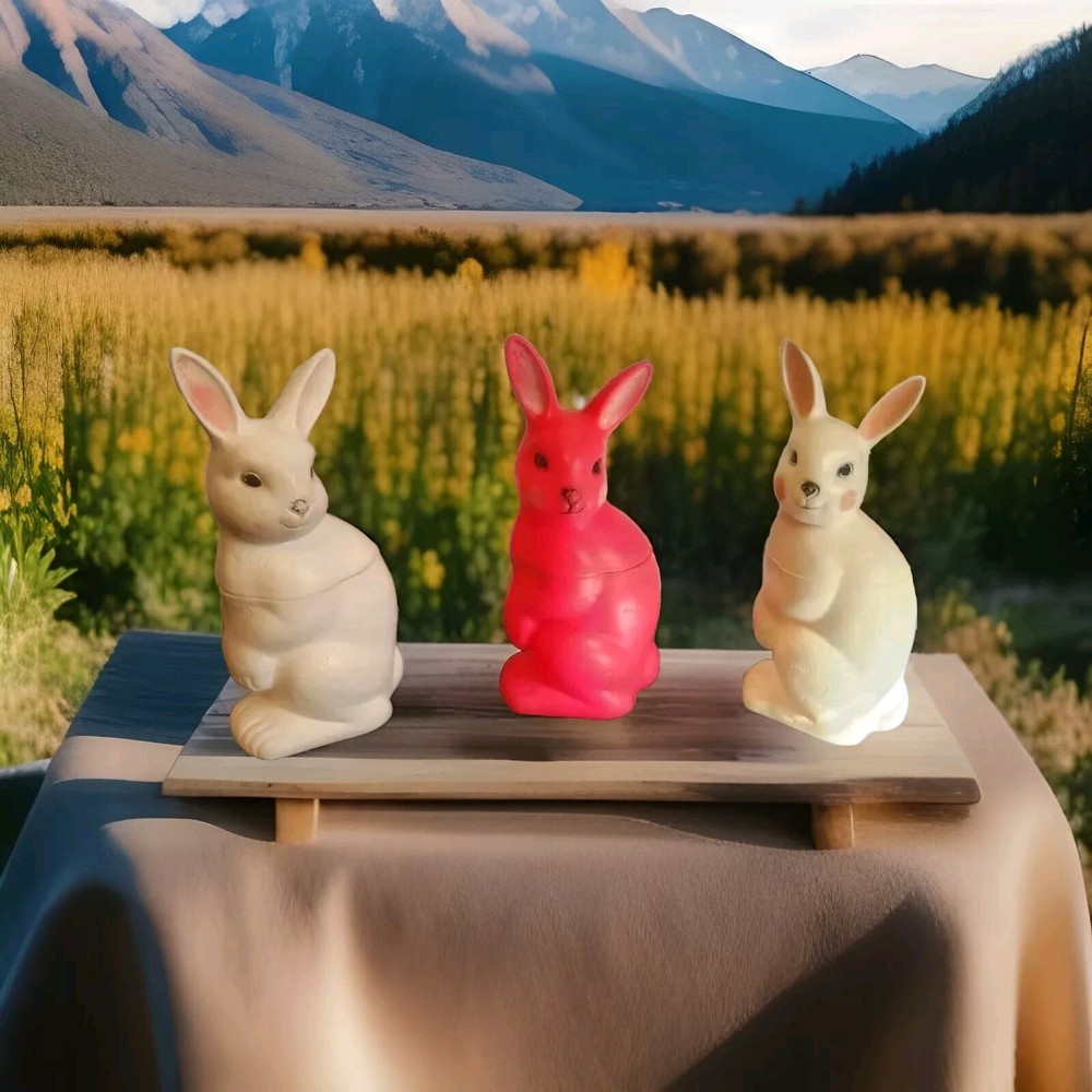 Vintage Peoria Plastic Blow Mold Easter Bunny Fill n Thrill Rabbit Candy Lot