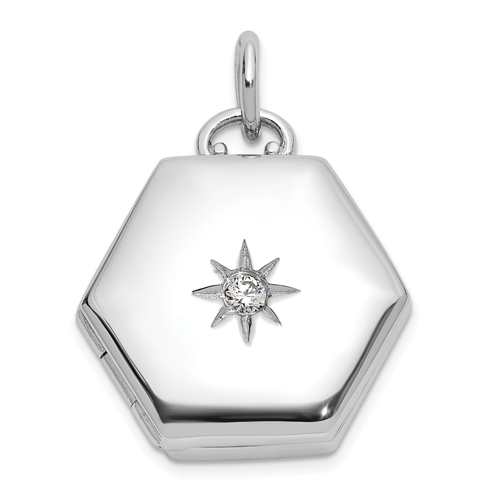 Sterling Silver 16mm Hexagon Star Locket Pendant with Cubic Zirconia 4.49g