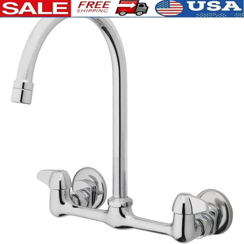 Wall Mount Kitchen Faucet 2-Handle High-Arc Chrome Brass Water Saving 1.8 GPM US