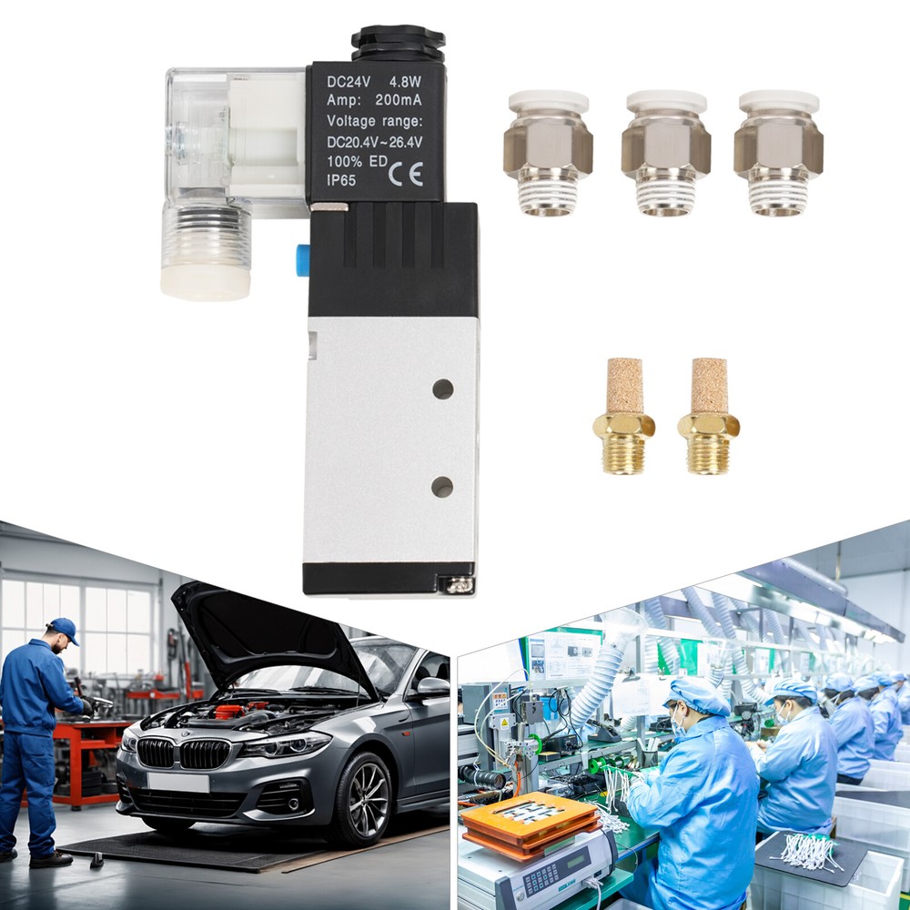 Solenoid Valve, Solenoid Valve with Air Tube 10MM, Solenoid Valve DC24V Silver