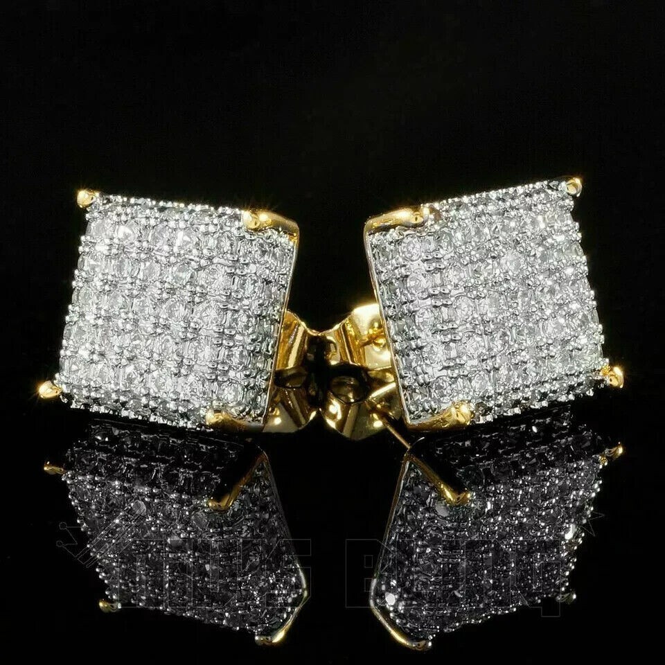 2Ct Square Simulated Diamond Cluster Stud Earrings in 14K Yellow Gold Plating