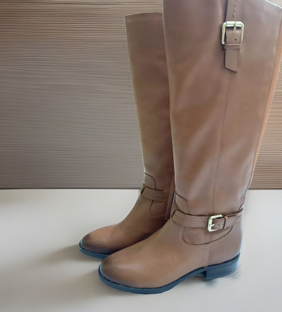 SAM EDELMAN Penny Whiskey Brown Leather Zip Riding Boots Womens Size 7 M