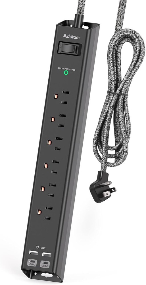 Surge Protector Power Strip - Extension Cord with 6 AC Outlets 4 USB (2 USB-C Po