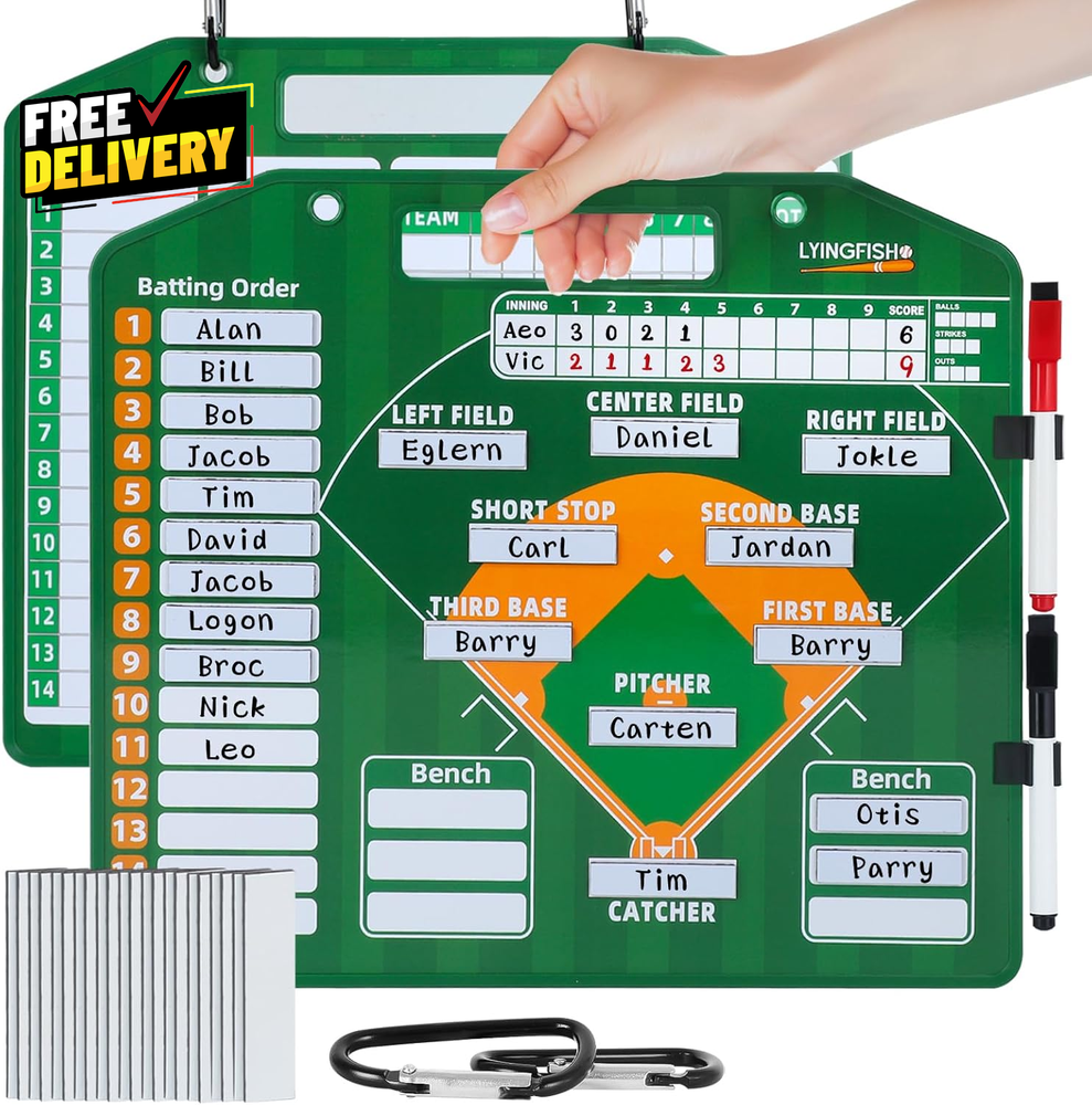 Magnetic Baseball Lineup Board with Dry Erase Lineup Cards for Coaches and Teams