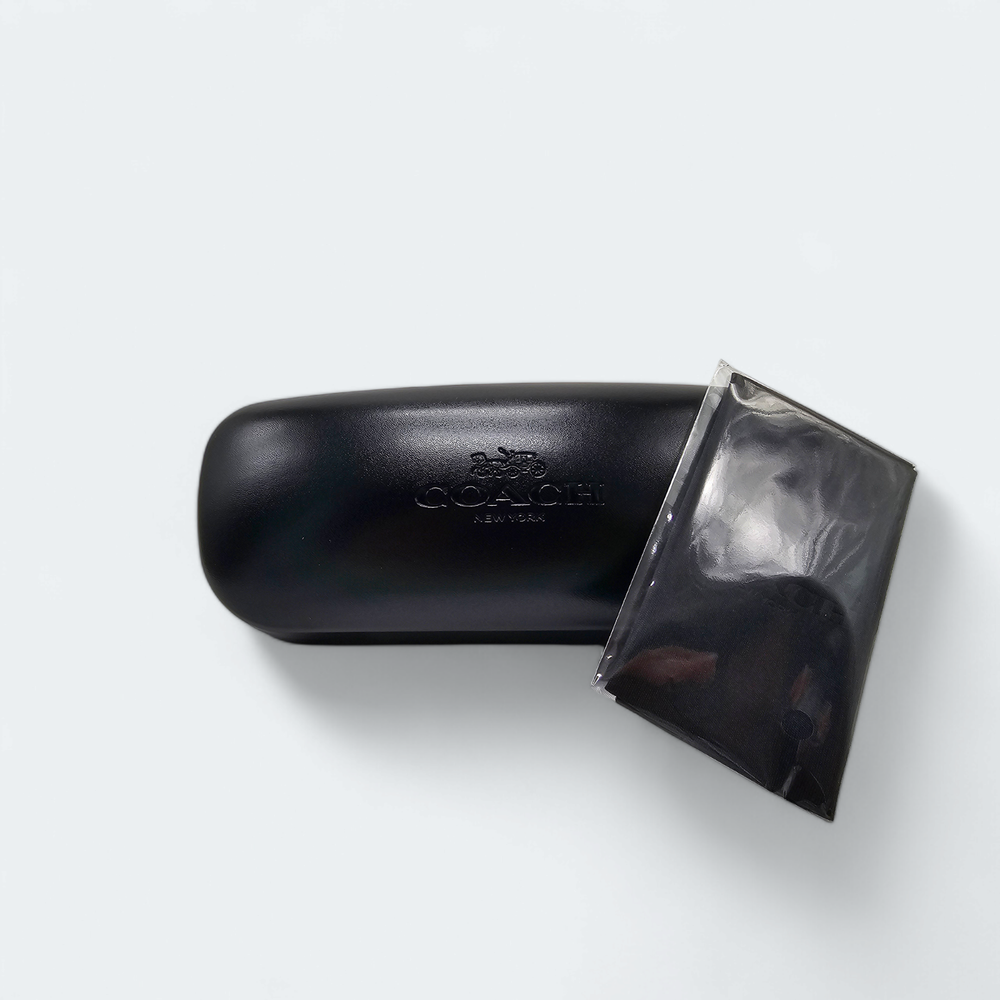 New Coach Black Leather Hard Case for Eyeglasses Sunglasses with Cleaning Cloth