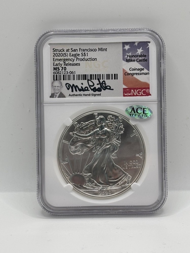 STRUCK AT SAN FRAN 2020S SILVER EAGLE EMERGENCY PRODUCTION EARLY RELEASES MS70