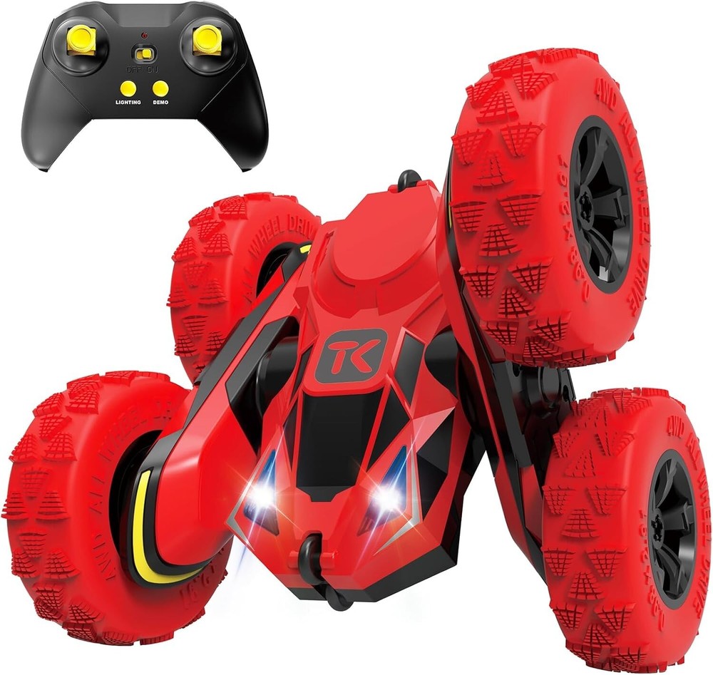 Rechargeable Remote Control Stunt Car - Lights & Double-Sided Action, Ages 6+