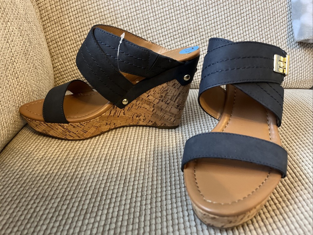 Tommy Hilfiger Blue Platform Wedge Sandals for Women Size 7.5