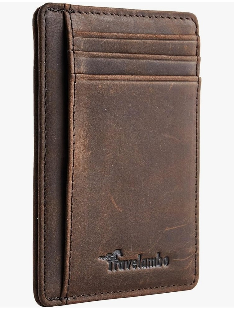 Travelambo Slim Leather Wallet RFID Blocking Minimalist Front Pocket Design