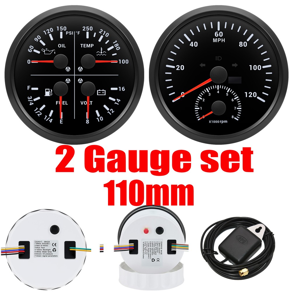 110mm GPS Speedometer 0-120MPH with 8000RPM Tachometer 4-in-1 Gauge for Car or Boat