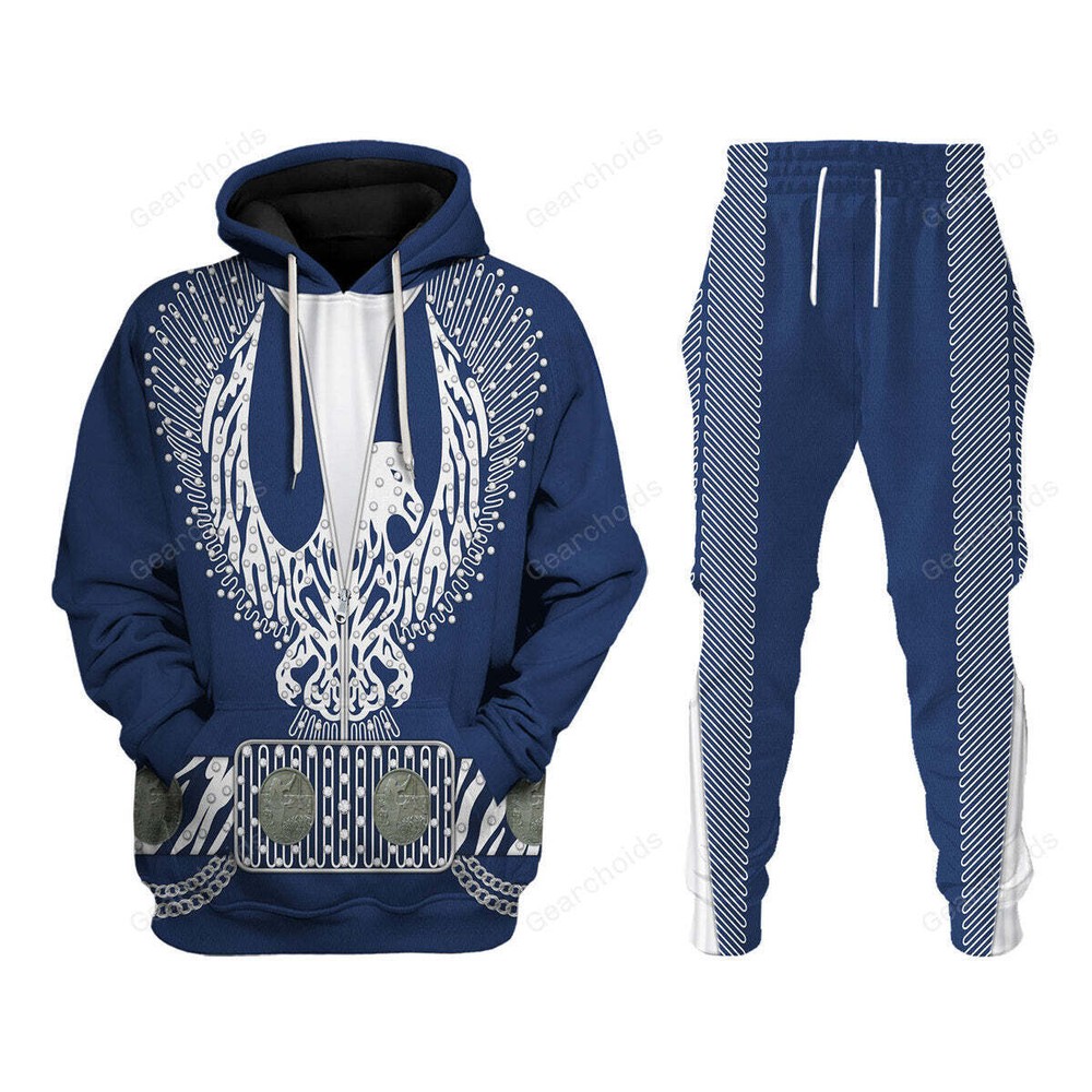 Elvis Silver Phoenix Blue Cosplay Hoodie & Sweatpants Set ELHS19