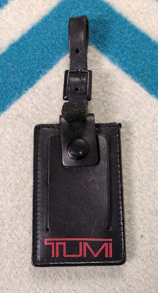 Tumi Black Red Logo Leather Luggage Bag ID Name Tag 4