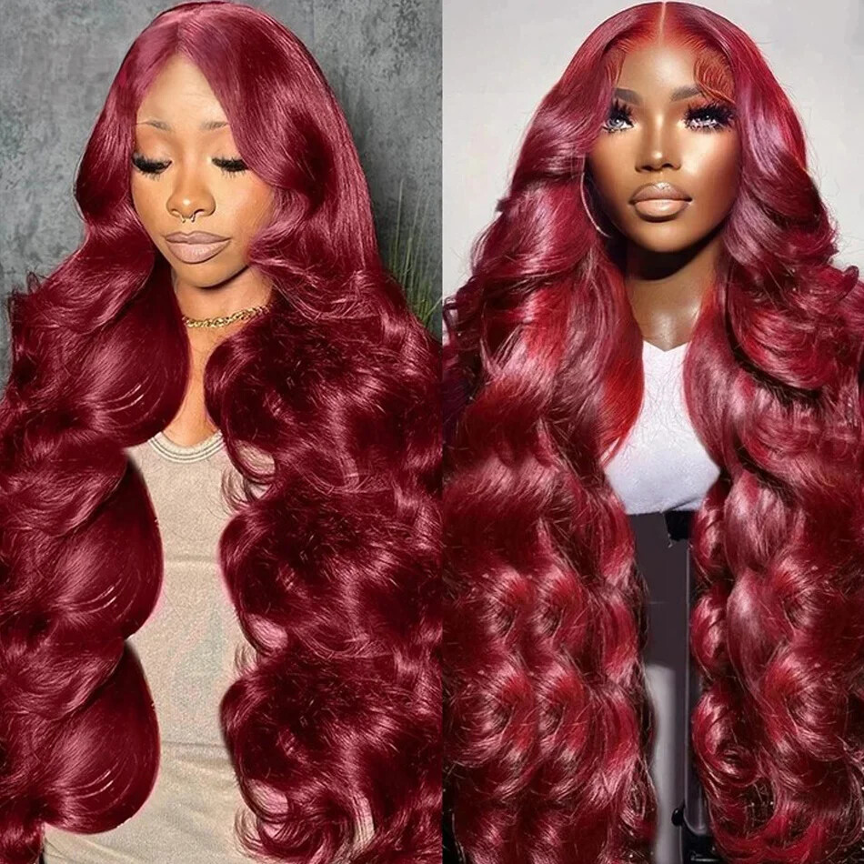 99J Burgundy 13x4 Lace Front Wig Brazilian Body Wave Human Hair Glueless HD