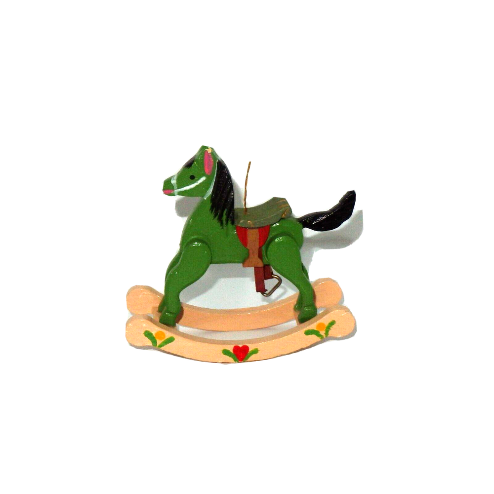 Christmas Holiday Wooden Rocking Horse Christmas Nursery Folk Art Red Green