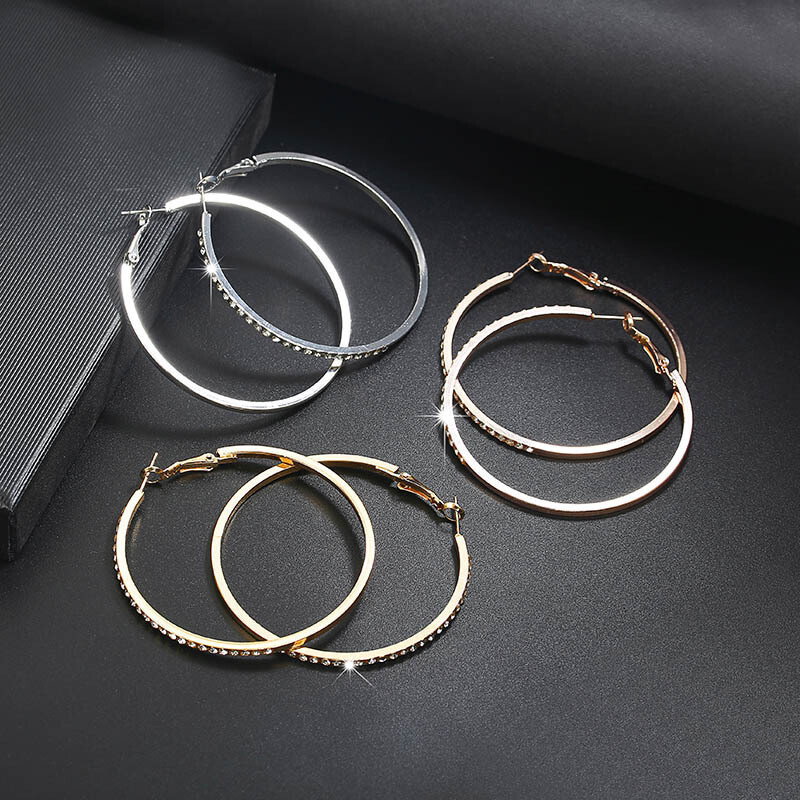 Elegant Zircon Exaggerated Hoop Earrings Large Hook Drop Dangle Fashion Jewelry  