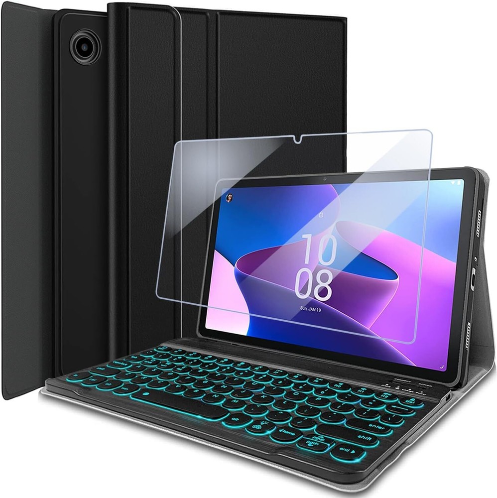 Backlit Keyboard Case with Screen Protector for Lenovo Tab M10 Multicolor