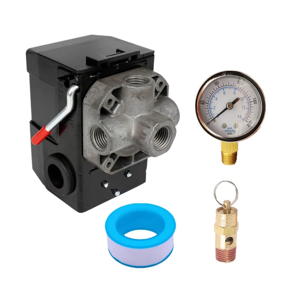 26AMP Air Compressor 145-175 PSI, 4-Port, 0-200 PSI Gauge & Pop-Off Valve