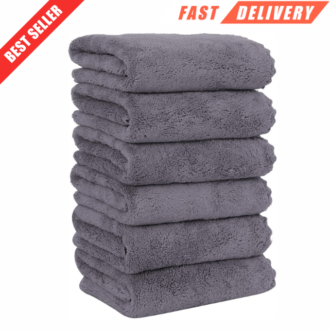 6 Pack Quick-Dry Microfiber Coral Velvet Hand Towels - Super Absorbent
