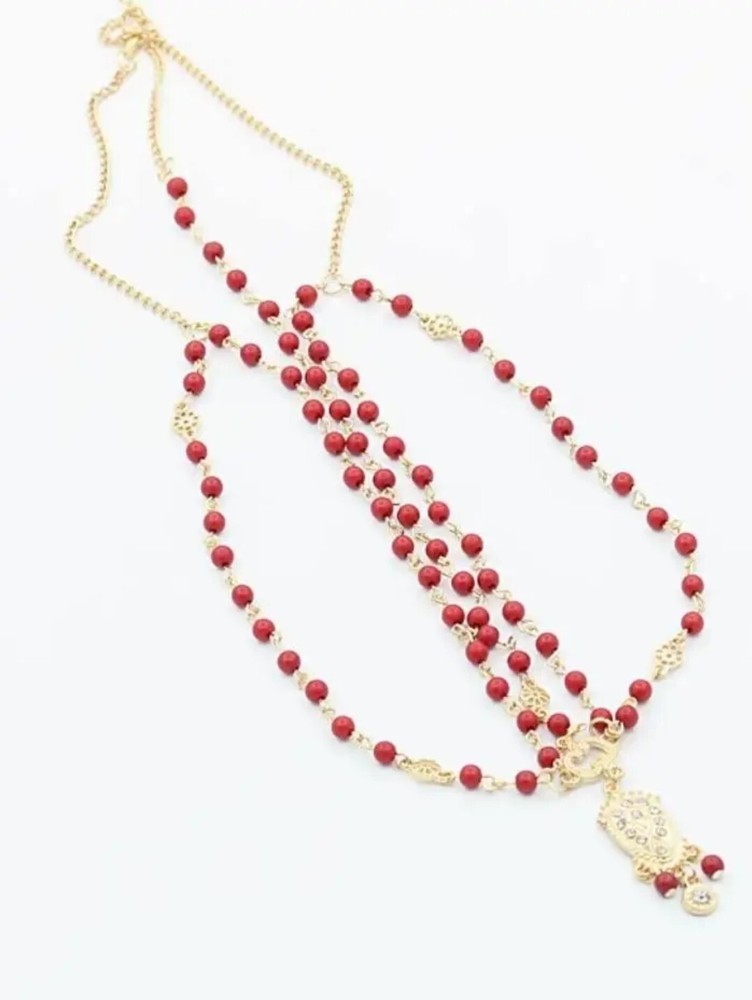 Women's Gold Headband with Red Beads - Boho - Accessories