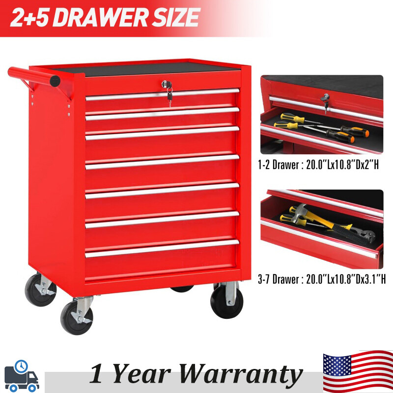7-Drawer Steel Rolling Tool Chest with Wheels for Garage Storage
