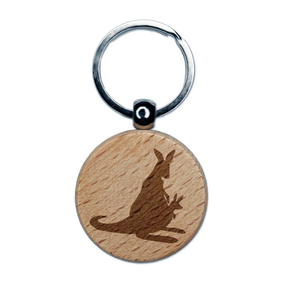 Mother Kangaroo and Joey Silhouette Wooden Keychain  