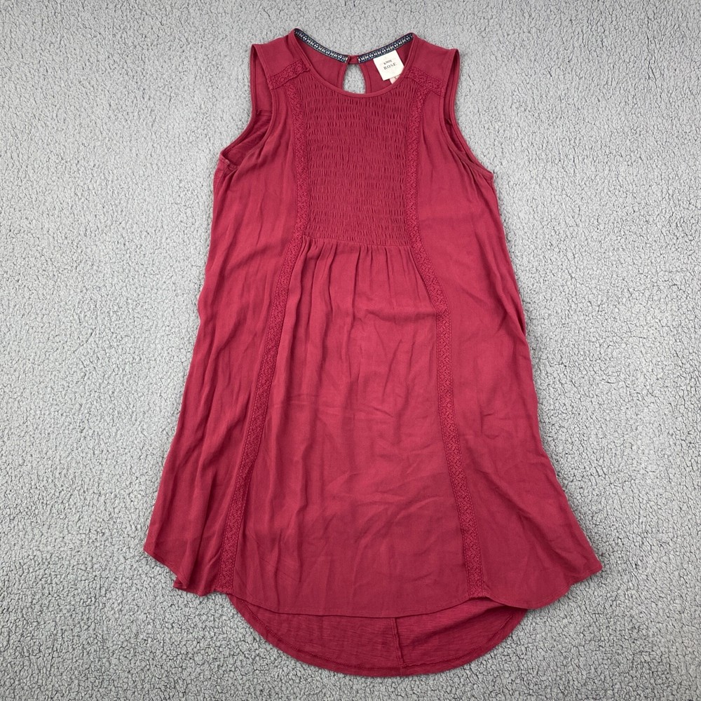 Knox Rose Sleeveless Tunic Dress Womens Sz S Red Crochet Smocked Keyhole Back