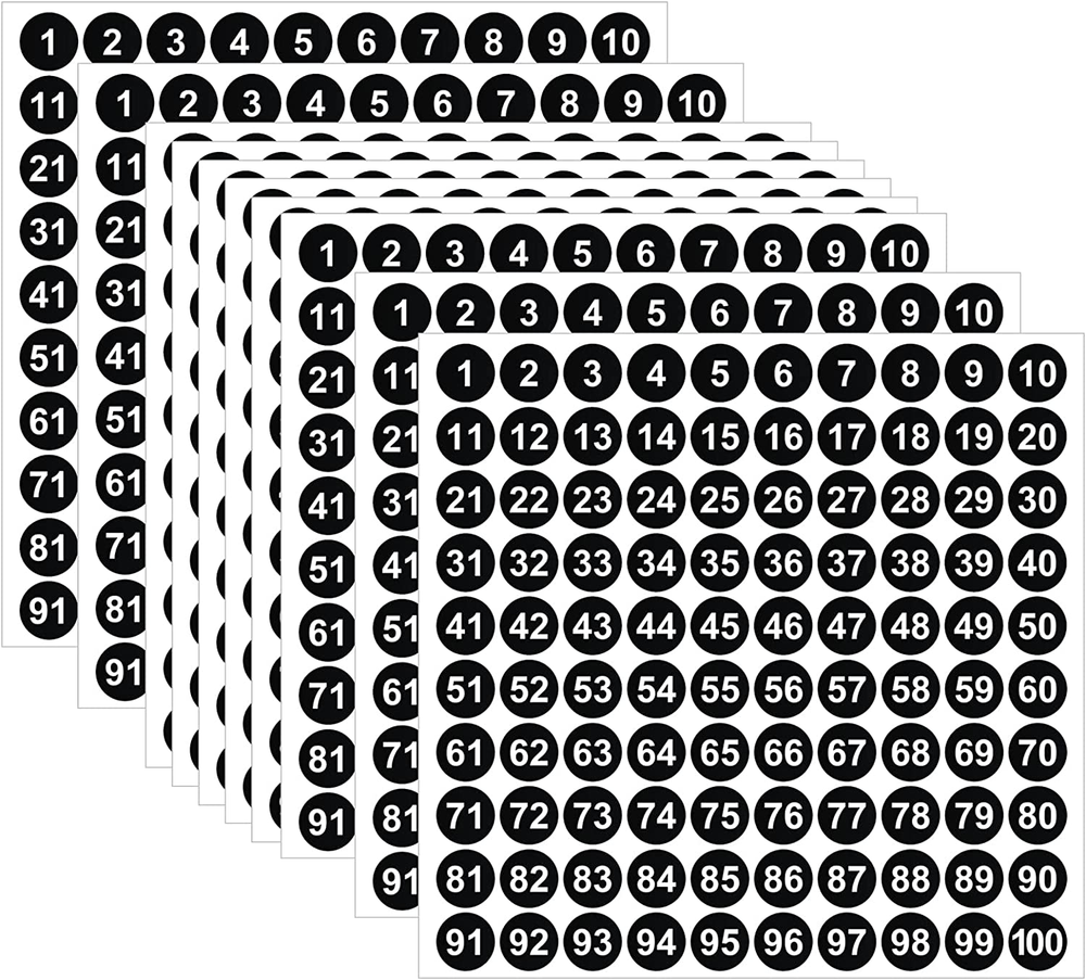 1 to 100 Number Stickers, 2500Pcs 25 Sheets Vinyl Number Stickers Self-Adhesive