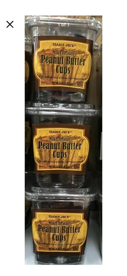 FREE PRIORITY- 3 x TRADER JOE'S MILK CHOCOLATE PEANUT BUTTER CUPS EACH NET 16oz
