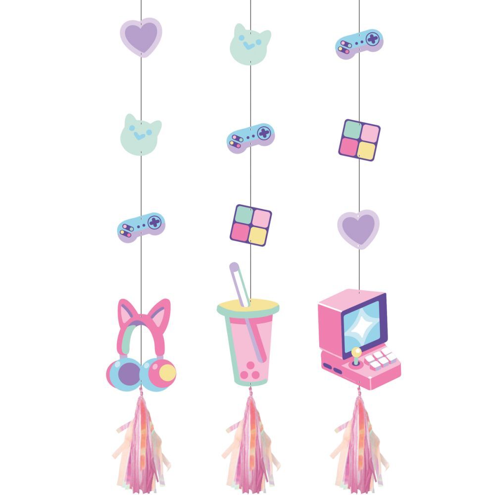 Digital Game Hanging Cutouts with Tassel - 3 Pack, 36x6 Inch Paper Decor  -image