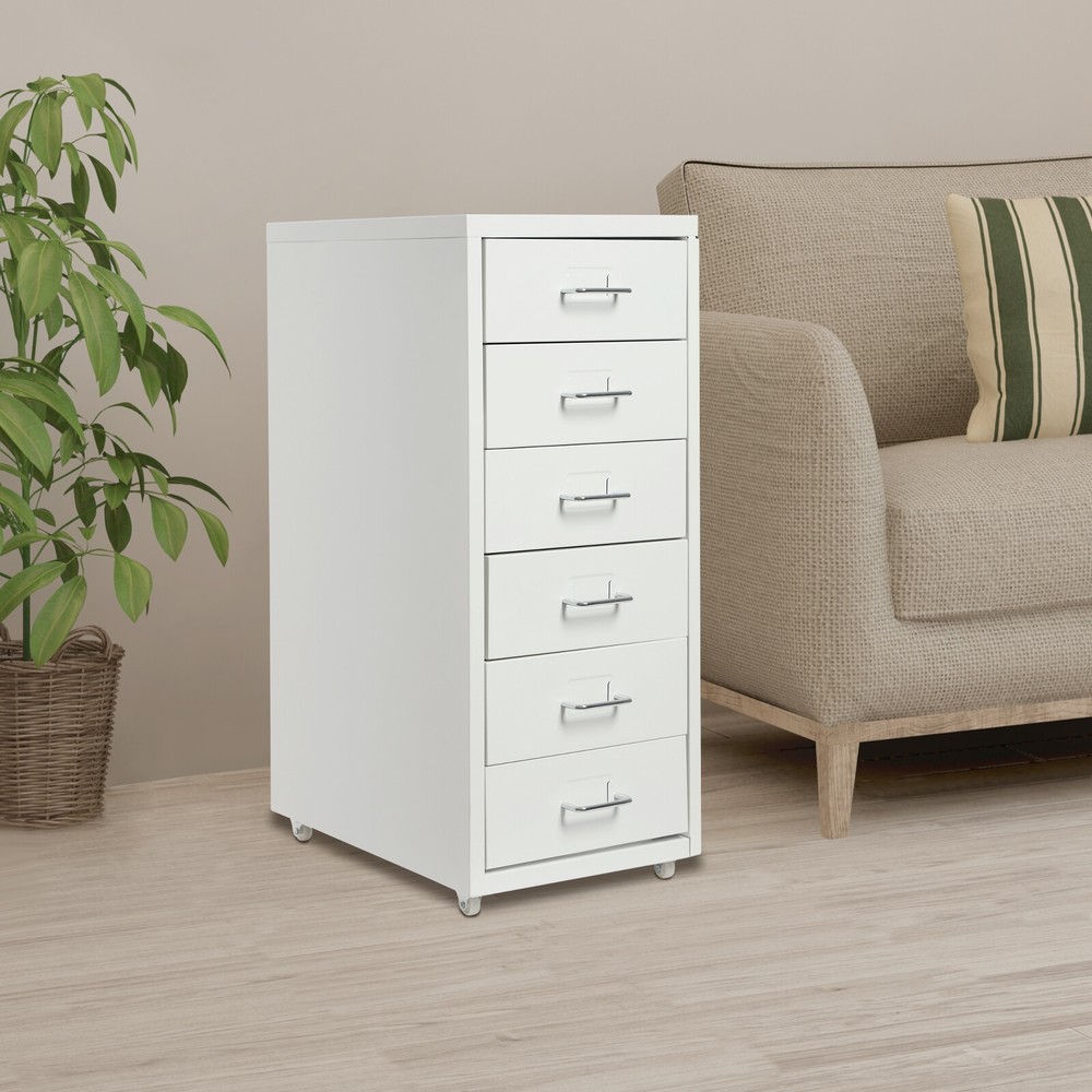 6 Drawer Filing Cabinet Metal Vertical File Cabinet Lockable Storage W/4 Wheels