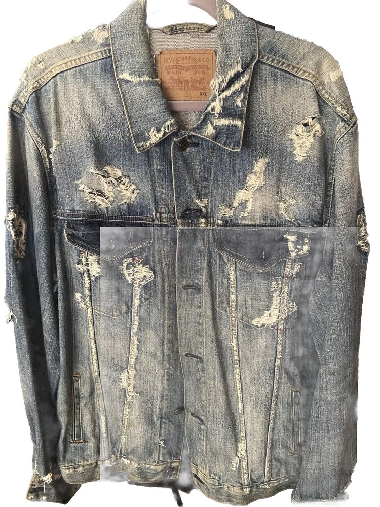 Men’s Levi’s Denim Jacket XXL New Designer Style Destroyed Jacket Rare!