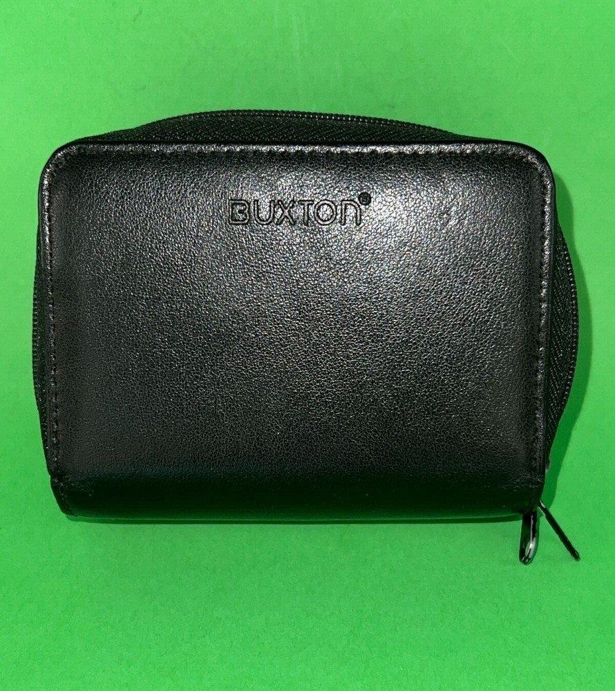 Buxton Black Leather Womens Credit Card Wallet with ID Slots and Change Pocket  -image