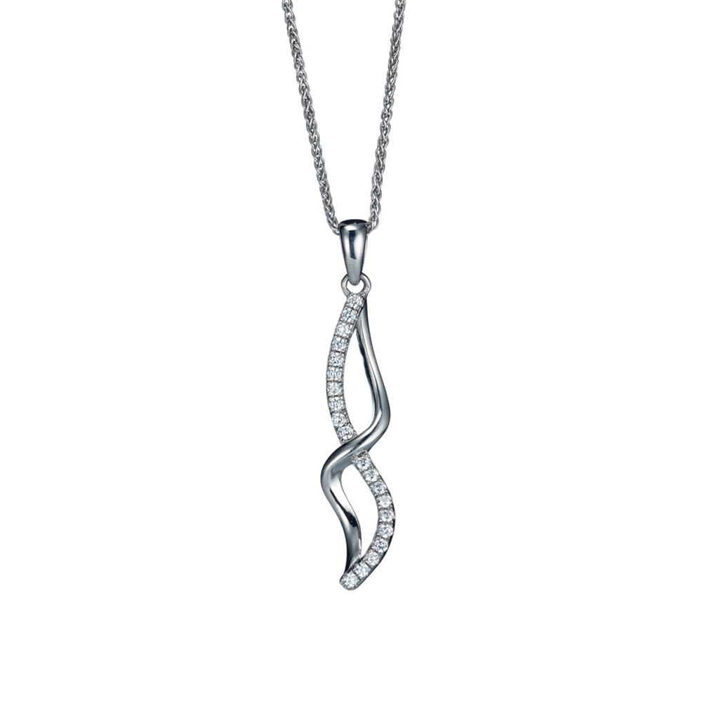 Sterling Silver Jewelco London CZ Twisted Infinity Wave Charm Necklace 18 inch