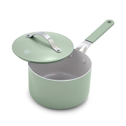 2-Quart Ceramic Nonstick Saucepan with Lid - Dishwasher & Oven Safe Silicone Handle