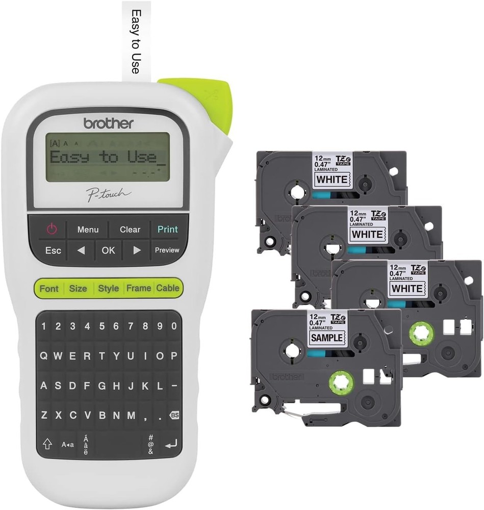 Brother PTH110BP Portable Label Maker with Black Tape Bundle  