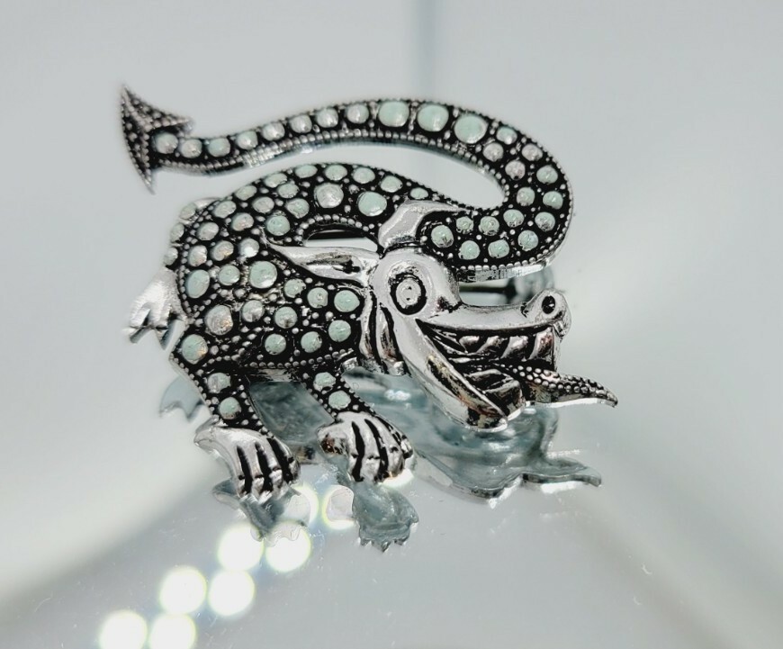 Excellent DRAGON Dotted FANTASY Brooch Made in Germany 1.75