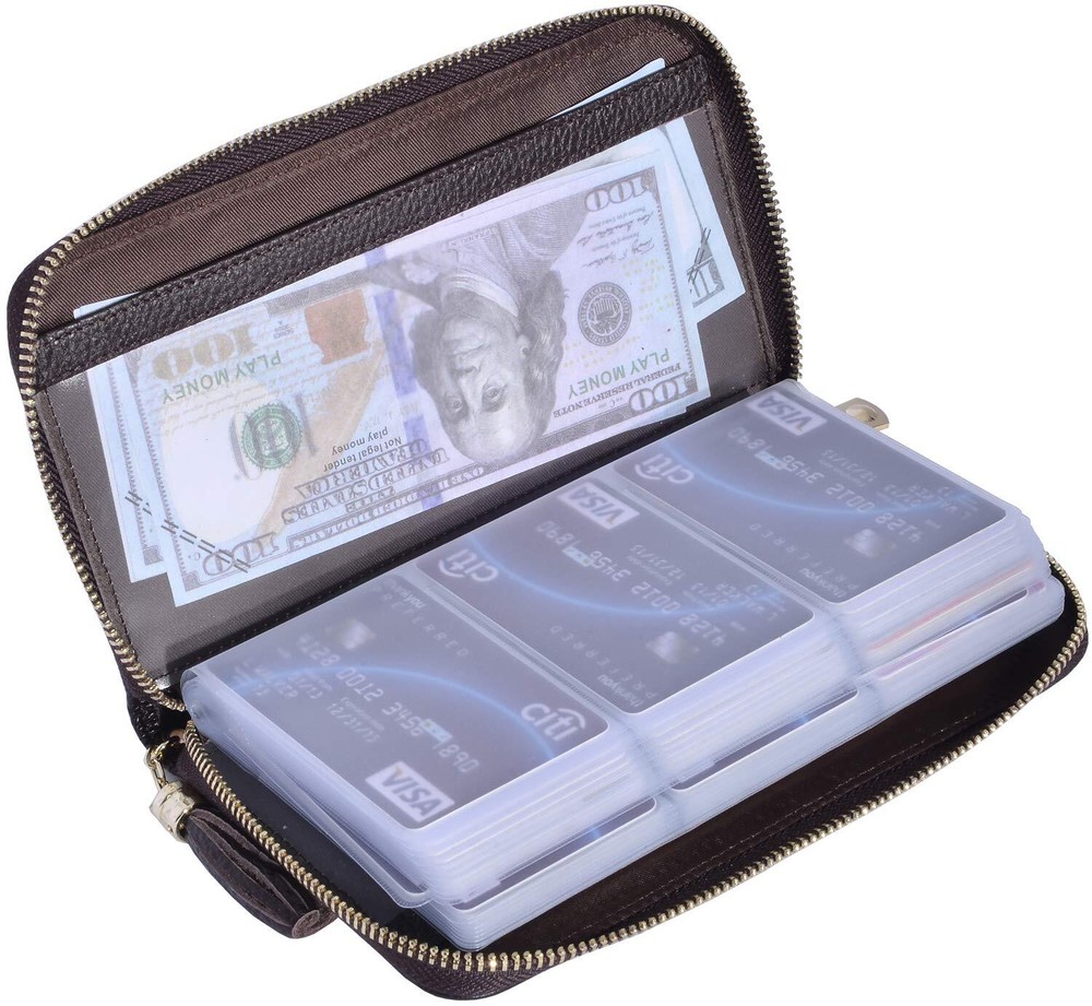 Leather RFID Blocking Zippered Wallet with 60 Credit Card Slots  -image