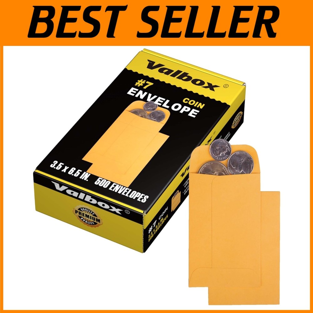 500 Kraft Coin Envelopes 3.5x6.5 Brown Sealed for Home & Office