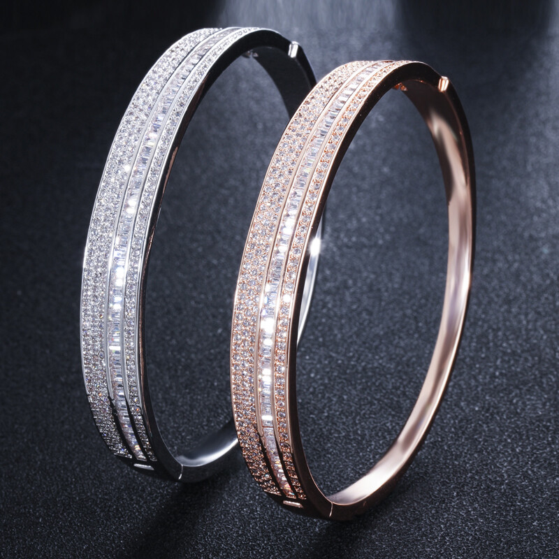 Elegant Rose Gold Plated Cubic Zirconia Wedding Cuff Bracelet for Women