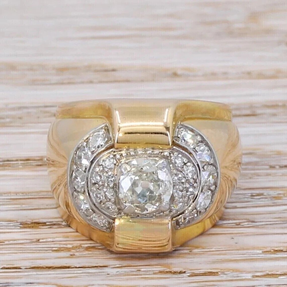 2Ct Round Cut Moissanite Men's Wedding Band in 14K Gold Plated Silver