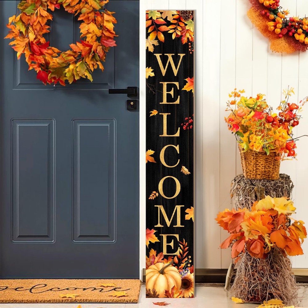 Fall Welcome Porch Sign, Maples Signs for Front Porch, Gold Pumpkin